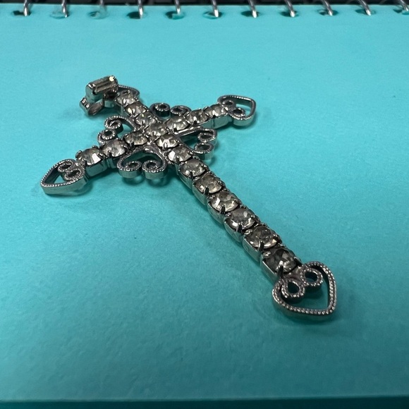 Vintage Rhinestone Cross Pendant/2in - Picture 3 of 9